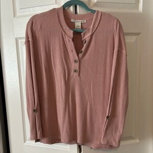 Pink Ribbed Henley Shirt